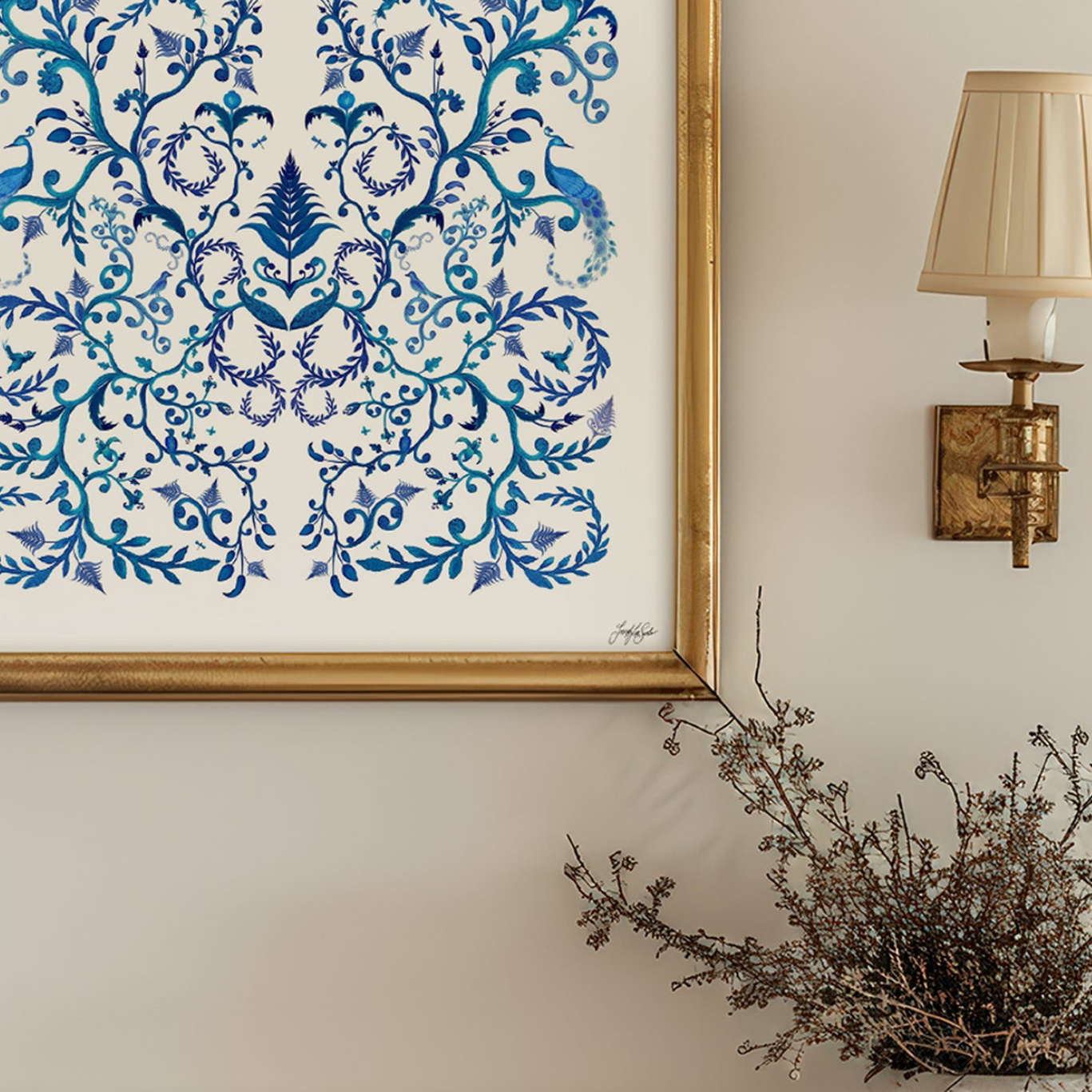 Blue Botanical Gardens Full Composition Art Print-3